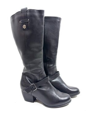 Browns Shoes AquaProtect Black Leather Knee-High Riding Boots - Size 8.5W Wide